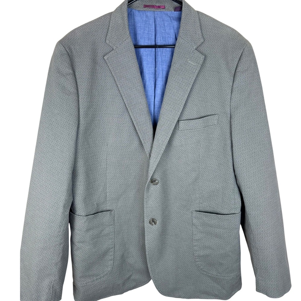 Johnston & Murphy Mens Grey Blue Geometric Cotton Blazer Sport Coat L